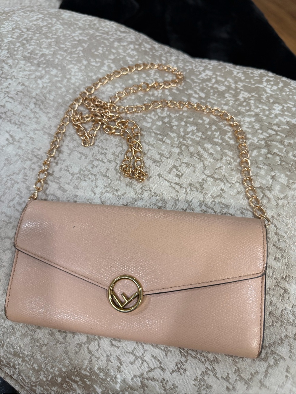 Fendi Blush Pink Leather Chain Wallet on Chain